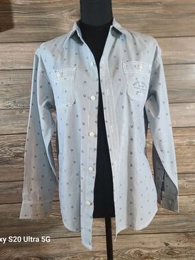 Nautica Light Blue Anchor-Print Button-Down Shirt
